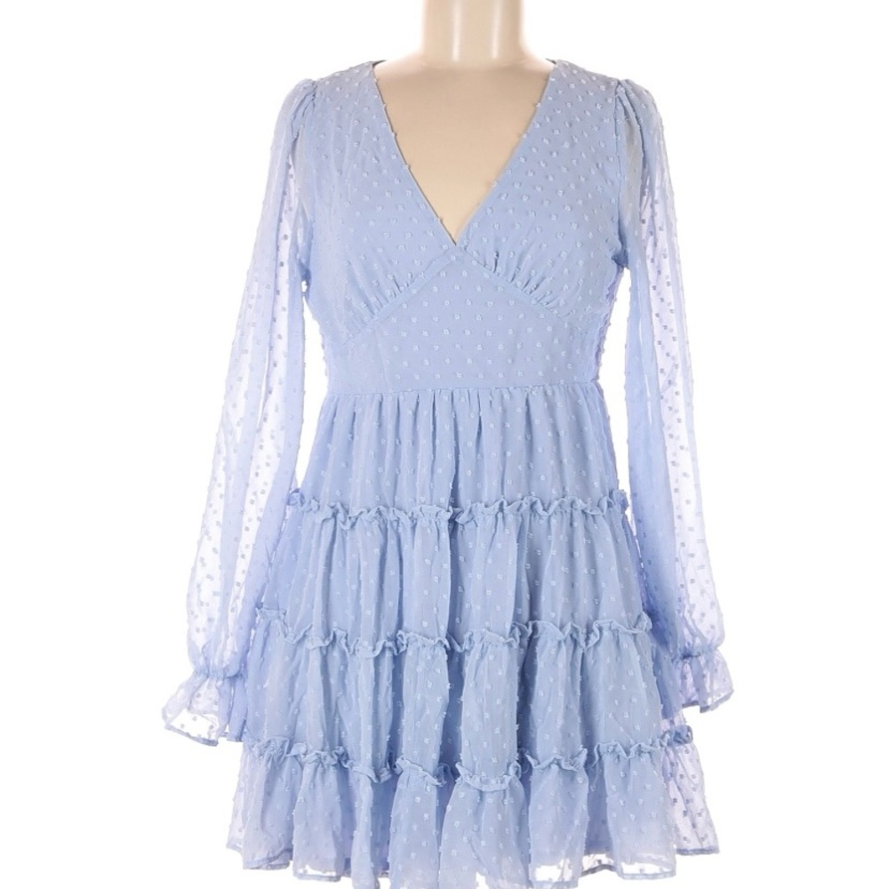 Altar'd State Light Blue Mini Dress with Long Sleeves